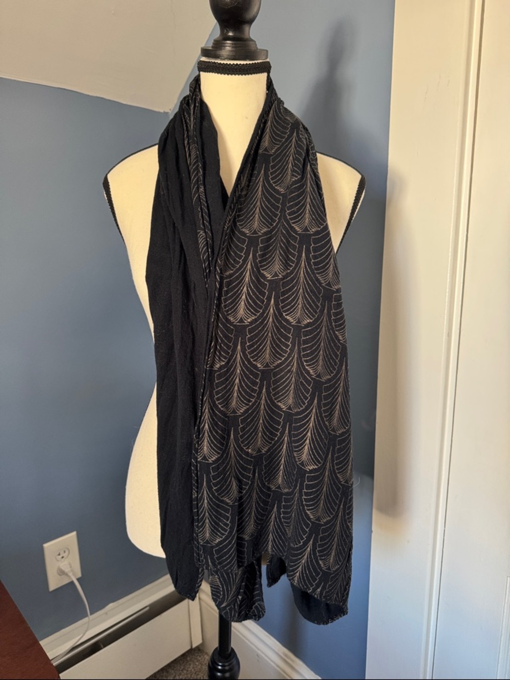 Black Patterned Lightweight Scarf Wrap